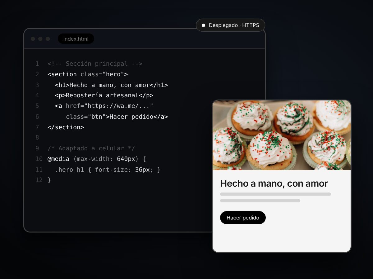 Editor de código junto a la vista previa de una página de repostería