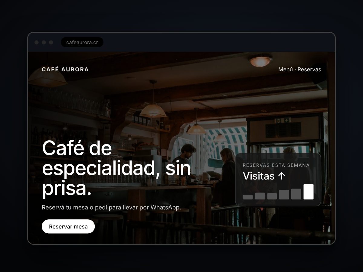Landing page de una cafetería vista en un navegador